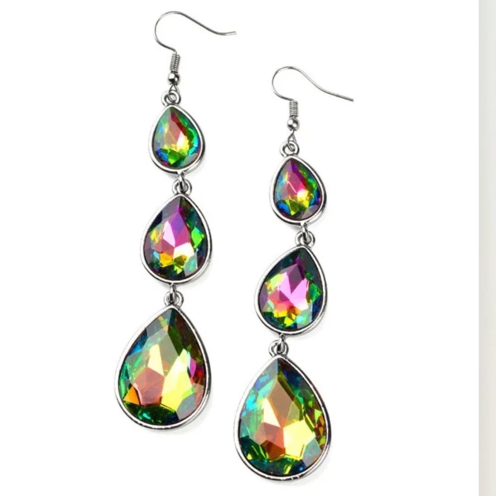 Paparazzi Earrings - Metro Momentum - Multi - Oil Spill Teardrop Rhinestones